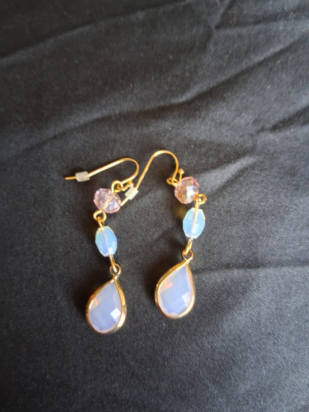 Gold-Tone Dangle Earrings with Blue Opalite Teardrops